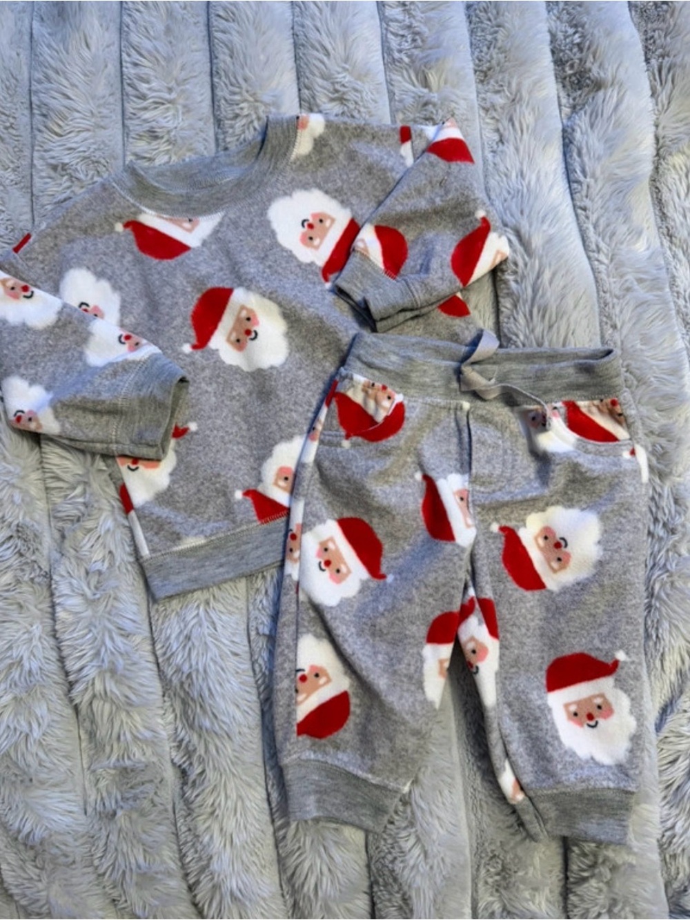 Carter's Grey Santa Fleece Pajama Set with Red Accents